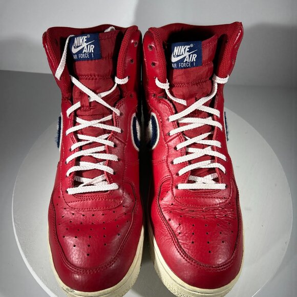 Nike Air Force 1 High Top Red Shoes Mens Size 10 Chenille Swoosh Sneakers AF1 BF - Picture 2 of 12